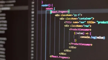 Code zeigt React-Komponenten mit JSX-Syntax in einem Editor.