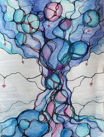 Colourful, flowing shapes combine in an abstract background.