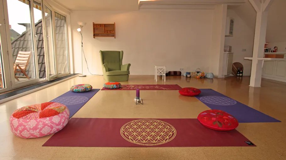 Pillows and mats are available for a meditation session.