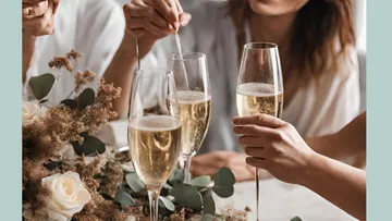Gläser mit Sekt werden bei einer Feier angestoßen.