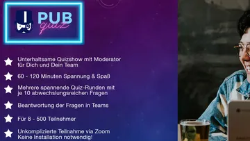 Quiz show on Zoom with host for teams, entertaining and exciting.