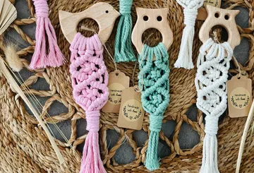 Artistic hanging decorations made from woven yarn, handmade.