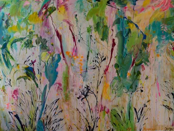 Colourful plant illustration splashes paint onto a bright canvas.
