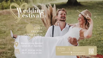 Bridal couple smiles and poses in a festive setting.