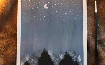 Night landscape with moon and trees against dark background.
