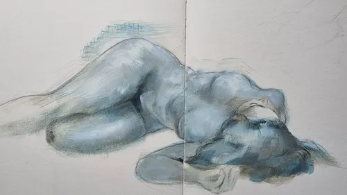 Lying body is characterized by soft colors and curves.