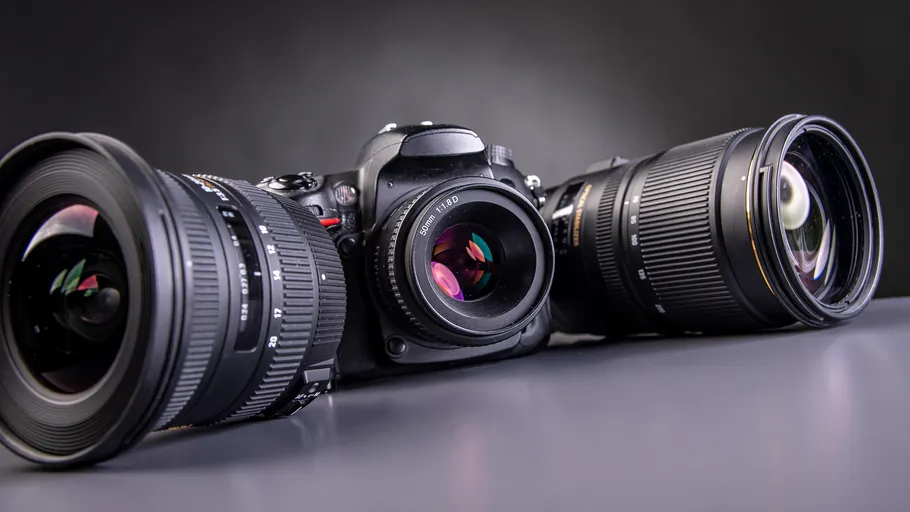 Dual lens camera on a black background.