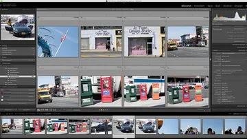 Software zeigt Fotos von Straßen und Geschäften.