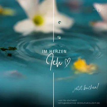 Drops of water fall on blue background with flowers.
