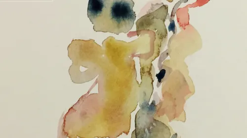 Farbenfrohe Aquarellmalerei mit fließenden, abstrakten Formen.