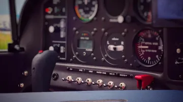 Cockpit with instruments and controls for control.