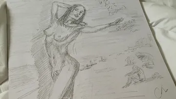 Nude drew a naked woman on the beach, surrounded by Lange.