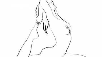 Artistic depiction of a naked figure, relaxing and stretching.