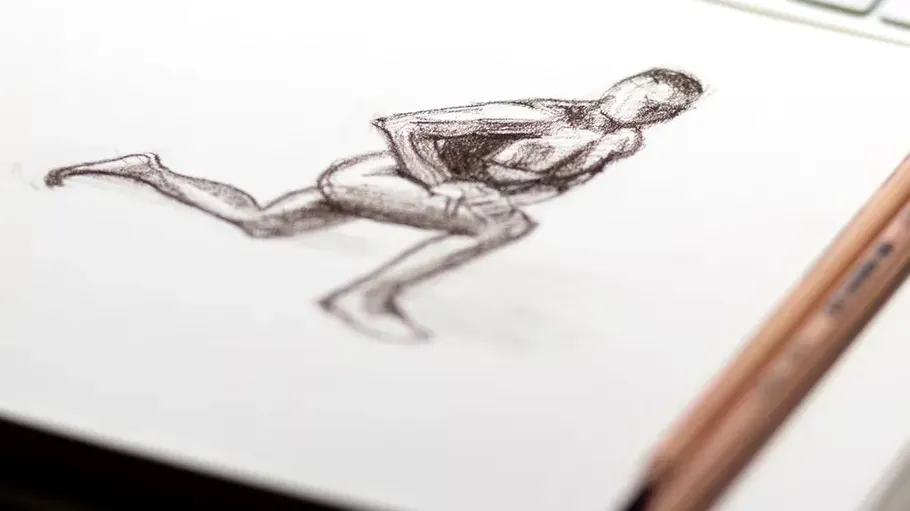 Sketch of a person leaning forward.