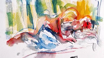 Abstract painting with vivid colors on paper.