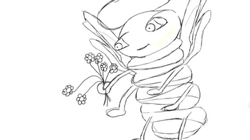 A bee is holding flowers and smiling.
