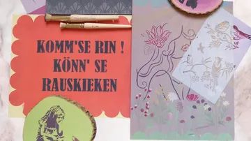 Colourful stencils and brushes, an invitation to creativity