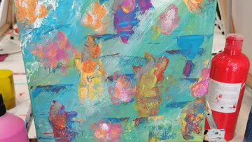 Colourful painting with shades of lilac and turquoise, creative design.