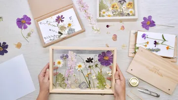 wooden frame with pressed flowers