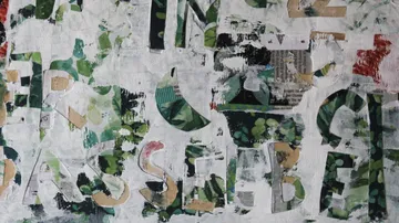 Collage with letters placed on a colorful background.