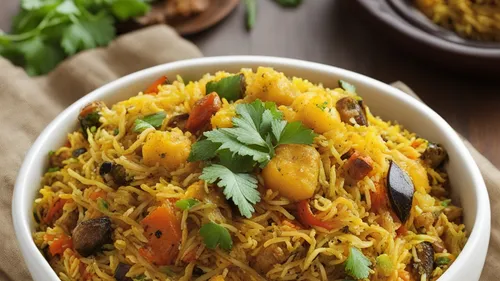 Bowl with colorful rice and vegetables, satisfying and appetizing.