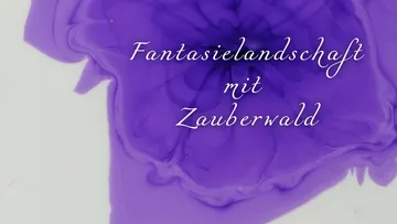 Purple landscape with flowers and the text “Fantasy Landscape with Enchanted Forest.”