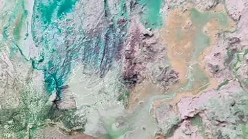 Colourful textures mix and form abstract landscapes.