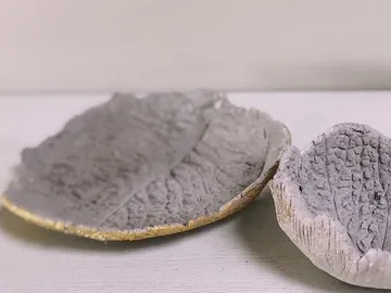 Two decorative concrete bowls on a table.