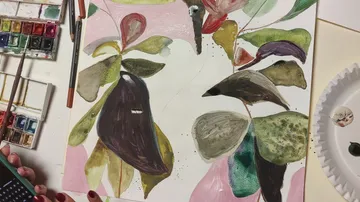 Colourful plant painting is painted with watercolors on paper.