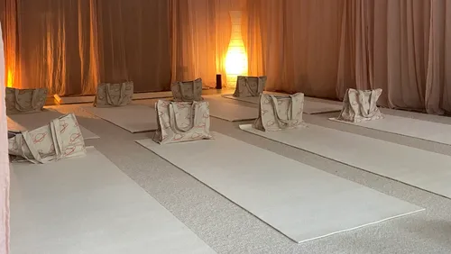 Empty yoga mats with soft lighting pockets