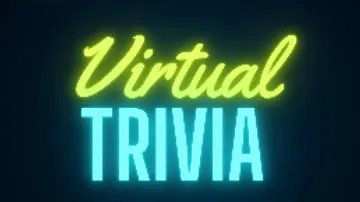 Glowing text “Virtual Trivia” against a dark background.