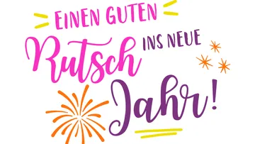 Bunter deutscher Neujahrsgruß mit Feuerwerk.