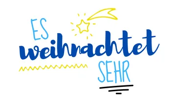 Text 'Es weihnachtet sehr' mit Sternmotiv.