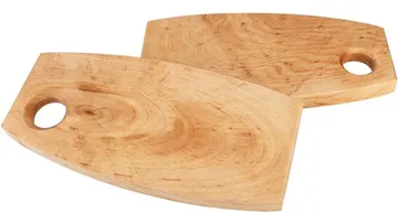 Two wooden cutting boards overlapping.
