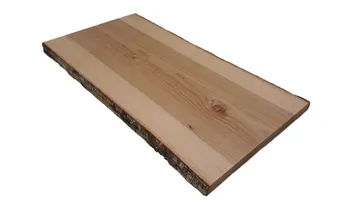 Rectangular wood plank with bark edges.