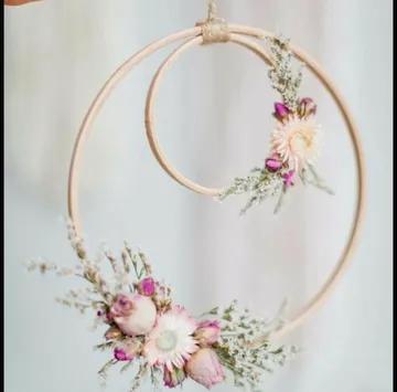 Decorative circle with flowers and foliage.