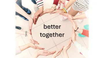 Hands forming circle, text 'better together'.