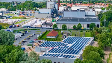 Solar panels on industrial building roof