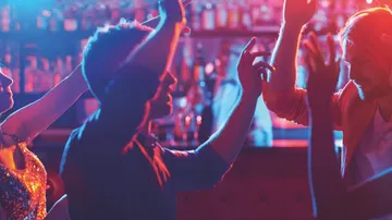 A group dances together