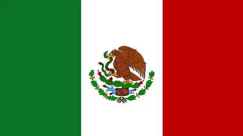 Mexican flag with eagle and snake emblem.