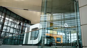 VW showroom with ID. logo inside.