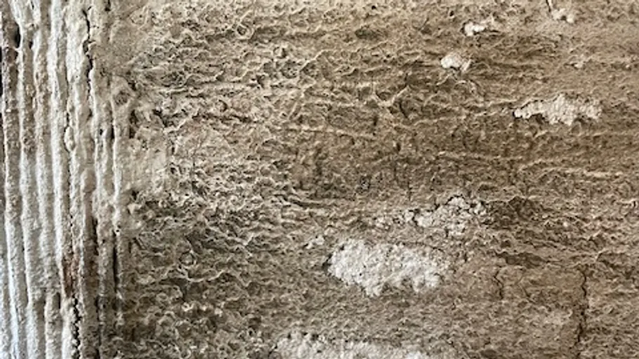 Nahaufnahme der texturierten Betonwandoberfläche.
