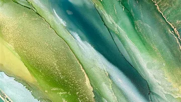 Abstract green and blue swirls in watercolor.