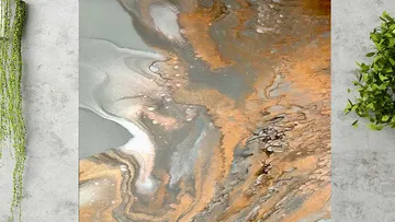 Abstract painting with earthy tones and textures.