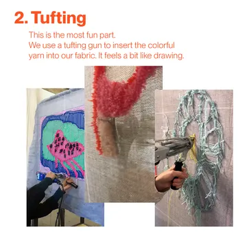 Tufting-Verfahren mit einer Tufting-Pistole auf Stoff.