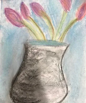 Bunte Blumen in einer Vase, handgezeichnet.