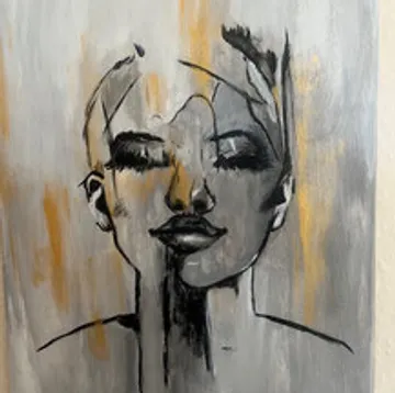 Abstract portrait of a serene face with closed eyes.