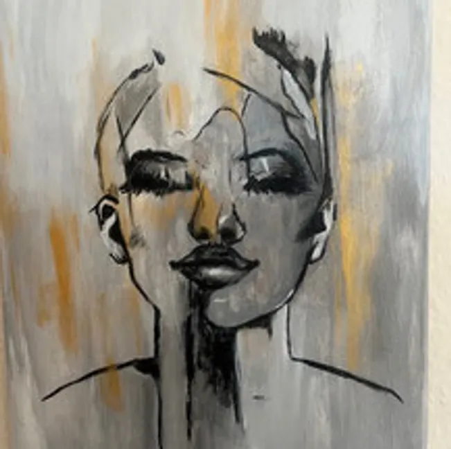 Abstract portrait of a serene face with closed eyes.