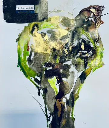Abstract art with text 'Selbstkritik'.