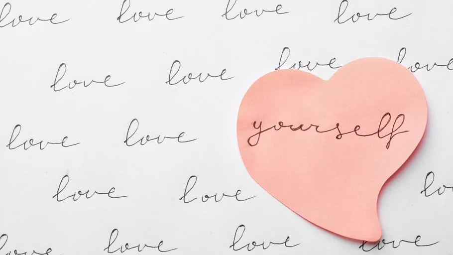 Handwritten 'love' and heart with 'yourself'.